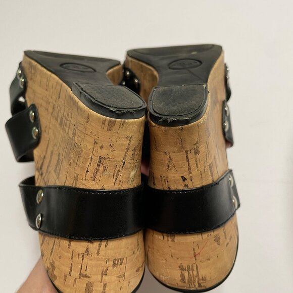 Womens Black Cork Wedge Sandals With Strappy Design By A.N.A. Size 8M - Picture 6 of 9